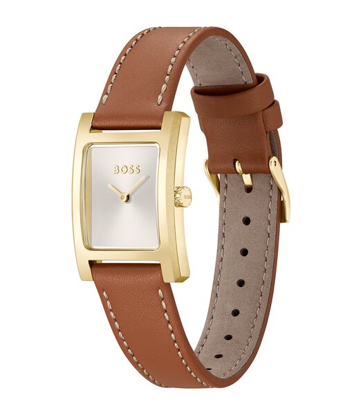 Montre BOSS BLACK LUCY Femme 1502741 Analogue Cadran MINERAL Argenté Bracelet Cuir Brun Boucle déployante Etanchéité 3BAR