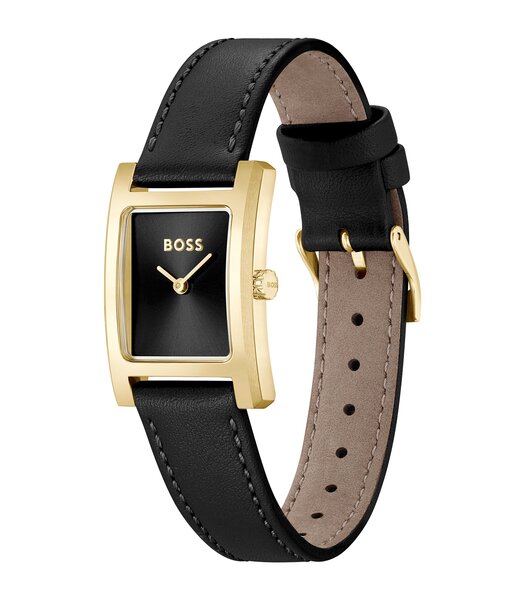 Montre BOSS BLACK LUCY Femme 1502742 Analogue Cadran MINERAL Noir Bracelet Cuir Noir Boucle déployante Etanchéité 3BAR