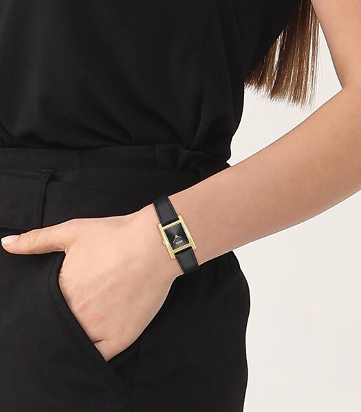 Montre BOSS BLACK LUCY Femme 1502742 Analogue Cadran MINERAL Noir Bracelet Cuir Noir Boucle déployante Etanchéité 3BAR
