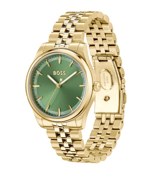 Montre BOSS BLACK GRACEFUL Femme 1502780 Analogue Cadran MINERAL Vert Bracelet Acier Or jaune Etanchéité 3BAR