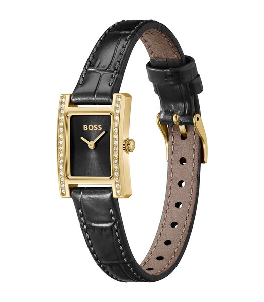 Montre BOSS BLACK LUCY PRECIOUS Femme 1502813 Analogue Cadran MINERAL Noir Bracelet Cuir Noir Etanchéité 3BAR