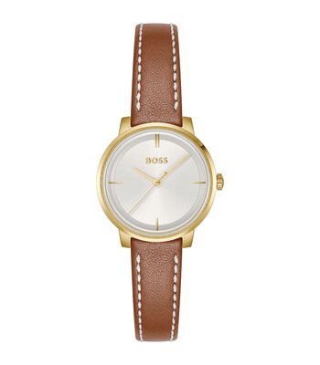 Montre BOSS BLACK LUCIA Femme 1502817 Analogue Cadran MINERAL Argenté Bracelet Cuir Brun Etanchéité 3BAR