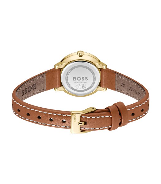 Montre BOSS BLACK LUCIA Femme 1502817 Analogue Cadran MINERAL Argenté Bracelet Cuir Brun Etanchéité 3BAR