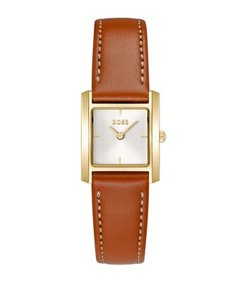 Montre BOSS BLACK LUCY SCALA Femme 1502846 Analogue Cadran MINERAL Blanc Bracelet Cuir Brun Etanchéité 3BAR