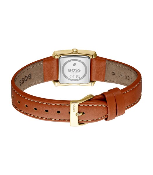 Montre BOSS BLACK LUCY SCALA Femme 1502846 Analogue Cadran MINERAL Blanc Bracelet Cuir Brun Etanchéité 3BAR