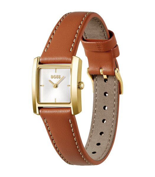 Montre BOSS BLACK LUCY SCALA Femme 1502846 Analogue Cadran MINERAL Blanc Bracelet Cuir Brun Etanchéité 3BAR