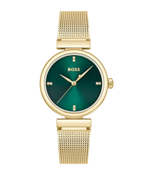 Montre BOSS BLACK ROSEHILL Femme 1502855 Analogue Cadran MINERAL Vert Bracelet Acier Or jaune Etanchéité 3BAR