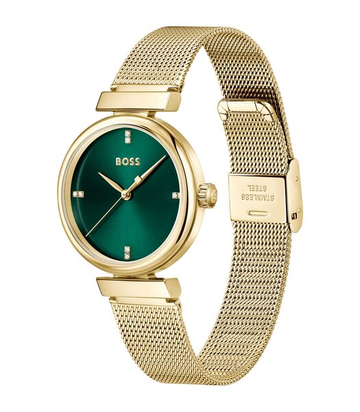 Montre BOSS BLACK ROSEHILL Femme 1502855 Analogue Cadran MINERAL Vert Bracelet Acier Or jaune Etanchéité 3BAR