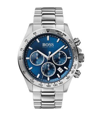 Montre BOSS BLACK HERO Homme 1513755 Analogique Cadran Minéral Bleu Bracelet Acier inoxydable Acier Boucle déployante Etanchéité 5 ATM