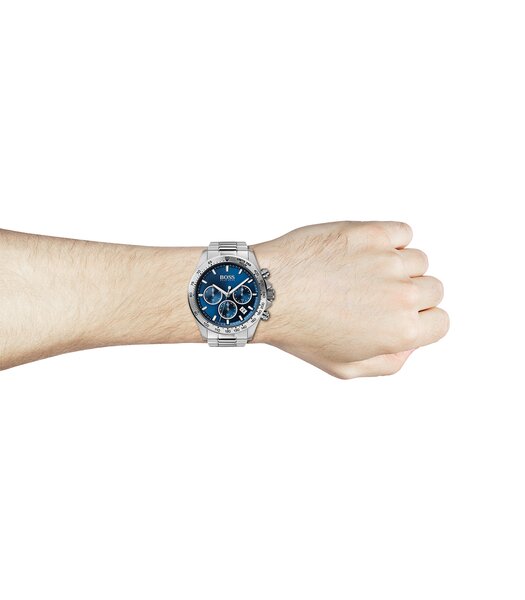 Montre BOSS BLACK HERO Homme 1513755 Analogique Cadran Minéral Bleu Bracelet Acier inoxydable Acier Boucle déployante Etanchéité 5 ATM