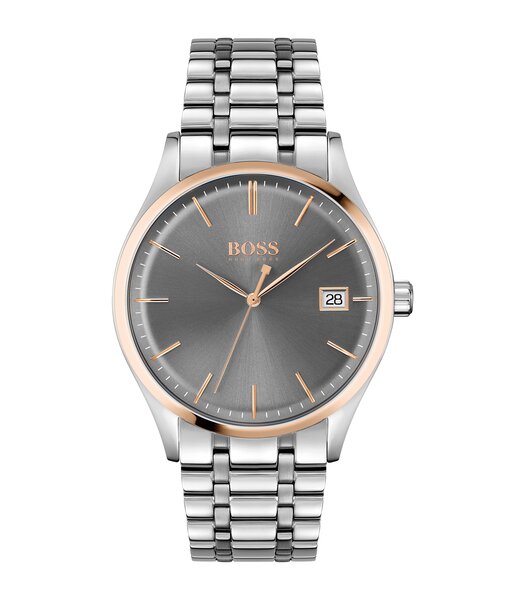 Montre BOSS BLACK COMMISSIONER Homme 1513834 Analogique Cadran Minéral Gris Bracelet Acier inoxydable Acier Boucle déployante Etanchéité 3 ATM