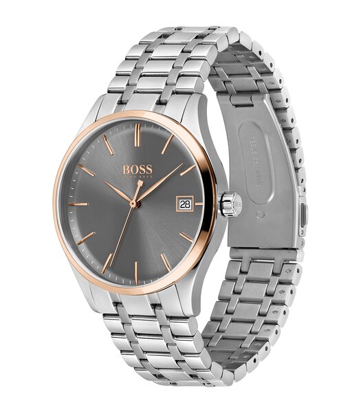 Montre BOSS BLACK COMMISSIONER Homme 1513834 Analogique Cadran Minéral Gris Bracelet Acier inoxydable Acier Boucle déployante Etanchéité 3 ATM