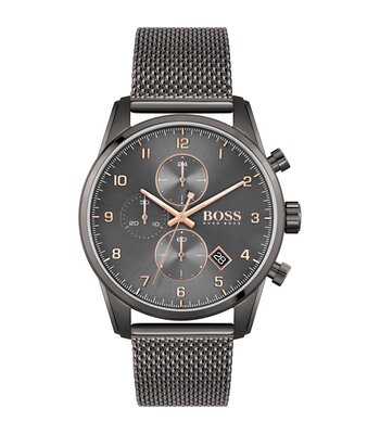 Montre BOSS BLACK SKYMASTER Homme 1513837 Analogique Cadran Minéral Gris Bracelet Milanais Gunmetal Clip / clasp Etanchéité 5 ATM