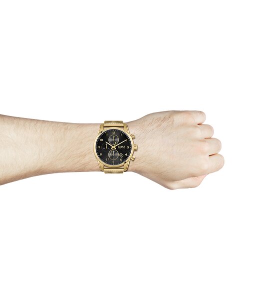 Montre BOSS BLACK SKYMASTER Homme 1513838 Analogique Cadran Minéral Noir Bracelet Milanais Doré Clip / clasp Etanchéité 5 ATM