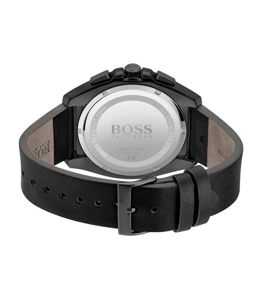 Montre BOSS BLACK GRANDMASTER Homme 1513883 Analogique Cadran Minéral Bleu Bracelet Cuir Noir Boucle ardillon Etanchéité 5 BAR