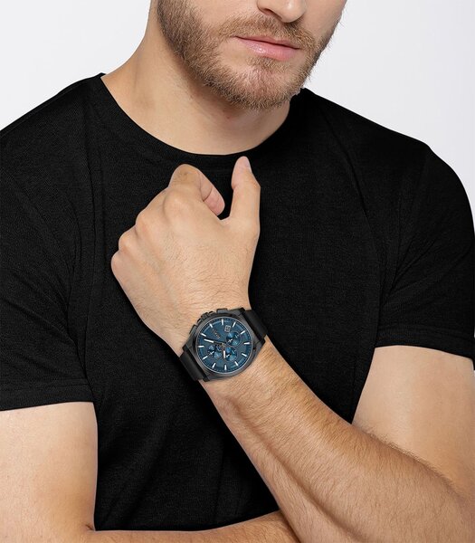 Montre BOSS BLACK GRANDMASTER Homme 1513883 Analogique Cadran Minéral Bleu Bracelet Cuir Noir Boucle ardillon Etanchéité 5 BAR
