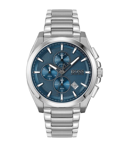 Montre BOSS BLACK GRANDMASTER Homme 1513884 Analogique Cadran Minéral Bleu Bracelet Acier inoxydable Argenté Boucle déployante Etanchéité 5 BAR