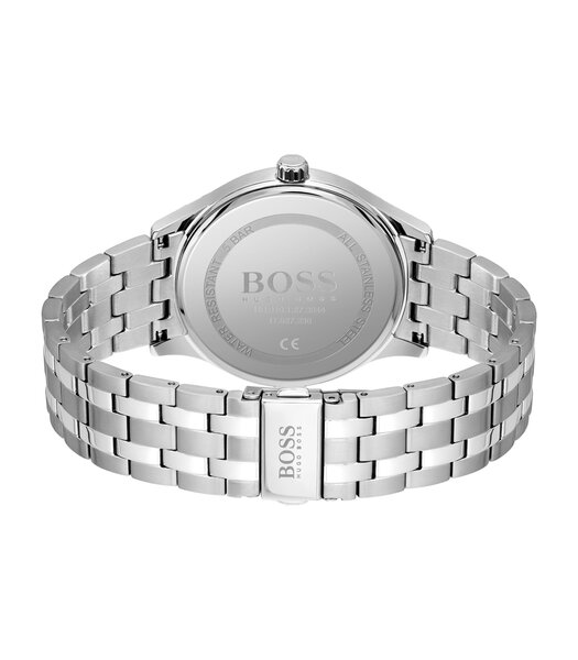Montre BOSS BLACK ELITE Homme 1513896 Analogique Cadran Minéral Noir Bracelet Acier inoxydable Argenté Boucle déployante Etanchéité 5 BAR