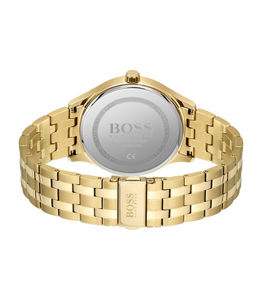 Montre BOSS BLACK ELITE Homme 1513897 Analogique Cadran Minéral Noir Bracelet Acier inoxydable Doré Boucle déployante Etanchéité 5 BAR