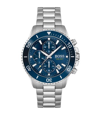 Montre BOSS BLACK ADMIRAL Homme 1513907 Analogue Cadran MINERAL Bleu Bracelet Acier inoxydable Acier Boucle déployante Etanchéité 10BAR