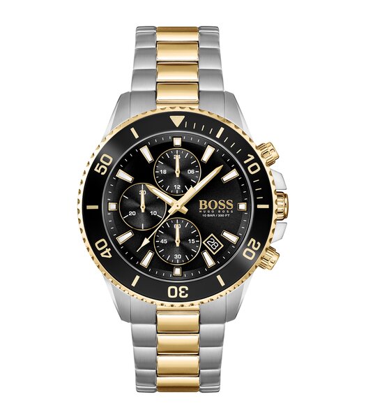 Horloge BOSS BLACK ADMIRAL Heren 1513908 Analoog Behuizing Mineraal Zwart Bracelette Roestvrij staal Staal / geelgoudkleurig Boucle déployante Etanché