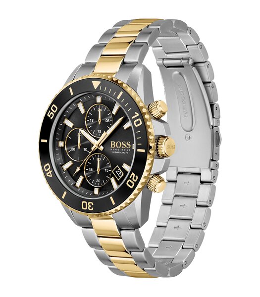 Horloge BOSS BLACK ADMIRAL Heren 1513908 Analoog Behuizing Mineraal Zwart Bracelette Roestvrij staal Staal / geelgoudkleurig Boucle déployante Etanché