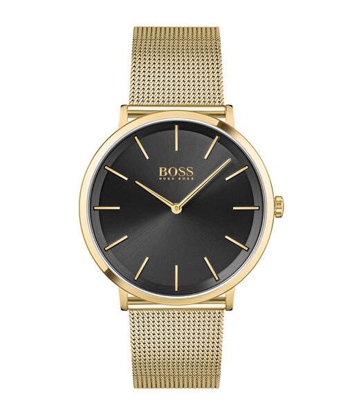 Montre BOSS BLACK SKYLINER Homme 1513909 Analogique Cadran Minéral Noir Bracelet Milanais Doré Clip / clasp Etanchéité 5 BAR