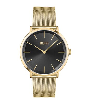 Montre BOSS BLACK SKYLINER Homme 1513909 Analogique Cadran Minéral Noir Bracelet Milanais Doré Clip / clasp Etanchéité 5 BAR