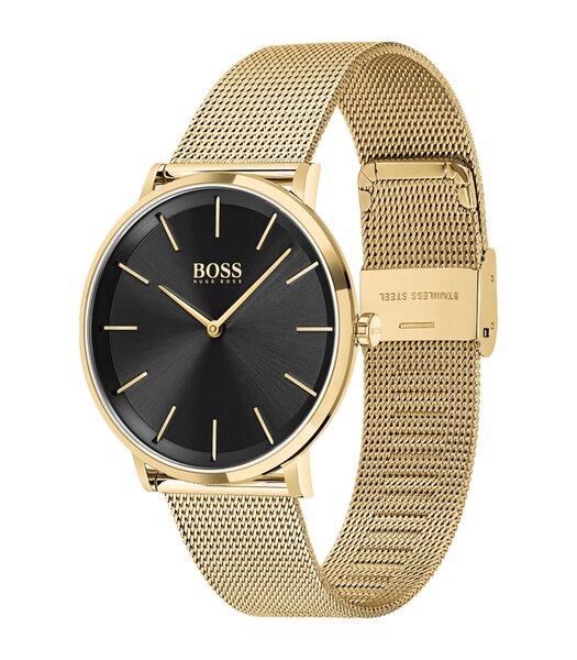 Montre BOSS BLACK SKYLINER Homme 1513909 Analogique Cadran Minéral Noir Bracelet Milanais Doré Clip / clasp Etanchéité 5 BAR