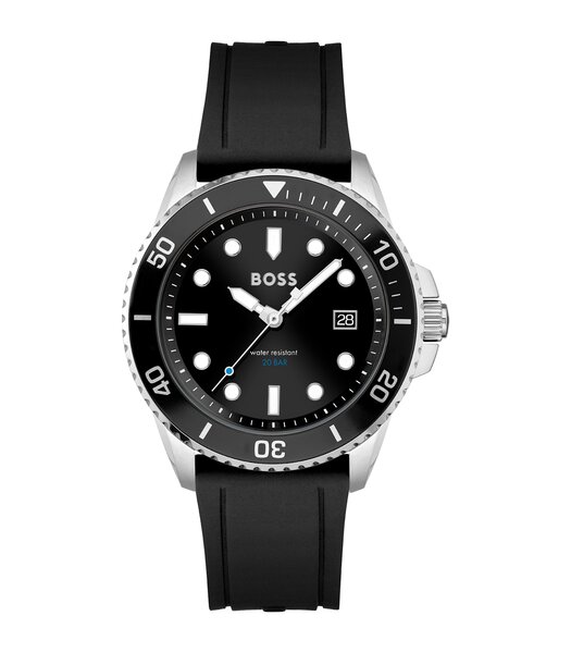 Horloge BOSS BLACK ACE Heren 1513913 Analoog Behuizing Mineraal Zwart Bracelette Silicone Zwart Boucle ardillon Etanchéiteiten 20 ATM