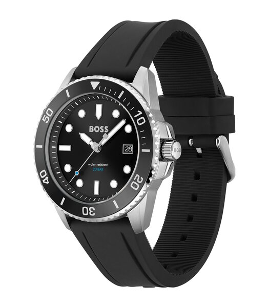 Horloge BOSS BLACK ACE Heren 1513913 Analoog Behuizing Mineraal Zwart Bracelette Silicone Zwart Boucle ardillon Etanchéiteiten 20 ATM