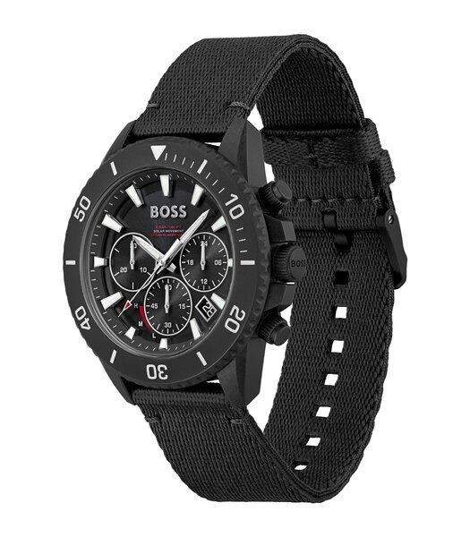 Horloge BOSS BLACK ADMIRAL SUSTAINABLE Heren 1513918 Analoog Behuizing MINERAAL Zwart Bracelette Nylon Zwart Boucle déployante Etanchéiteiten 5BAR