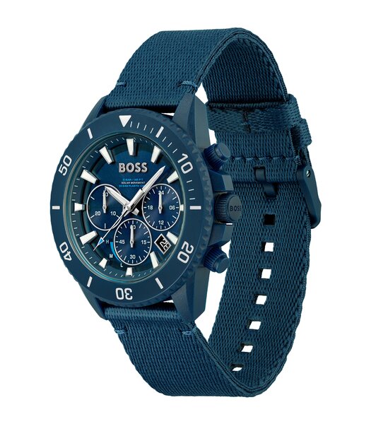 Horloge BOSS BLACK ADMIRAL SUSTAINABLE Heren 1513919 Analoog Behuizing MINERAAL Blauw Bracelette Nylon Blauw Boucle déployante Etanchéiteiten 5BAR