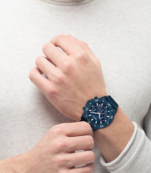 Horloge BOSS BLACK ADMIRAL SUSTAINABLE Heren 1513919 Analoog Behuizing MINERAAL Blauw Bracelette Nylon Blauw Boucle déployante Etanchéiteiten 5BAR