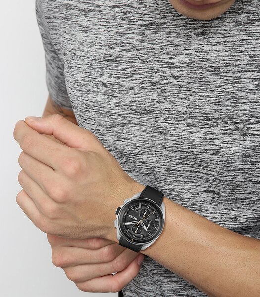 Montre BOSS BLACK VOLANE Homme 1513953 Analogique Cadran Minéral Noir Bracelet Silicone Noir Boucle ardillon Etanchéité 5 ATM