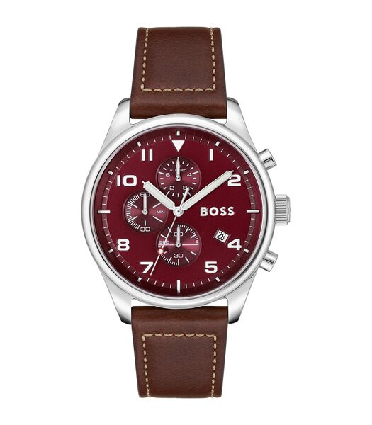 Montre BOSS BLACK VIEW Homme 1513988 Analogue Cadran MINERAL Rouge Bracelet Cuir Brun Boucle ardillon Etanchéité 5BAR