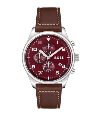 Montre BOSS BLACK VIEW Homme 1513988 Analogue Cadran MINERAL Rouge Bracelet Cuir Brun Boucle ardillon Etanchéité 5BAR
