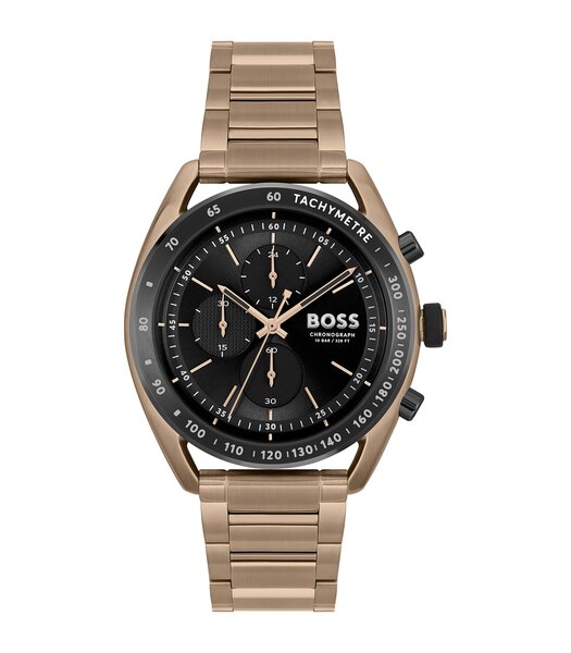 Montre BOSS BLACK CENTER COURT Homme 1514027 Analogue Cadran MINERAL Noir Bracelet Acier Or jaune Boucle déployante Etanchéité 10BAR