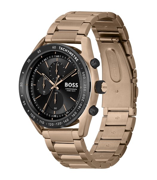 Montre BOSS BLACK CENTER COURT Homme 1514027 Analogue Cadran MINERAL Noir Bracelet Acier Or jaune Boucle déployante Etanchéité 10BAR