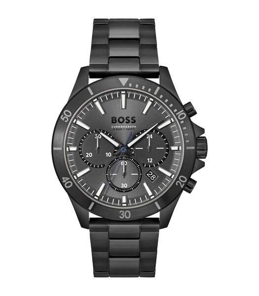 Montre BOSS BLACK TROPER Homme 1514058 Analogue Cadran MINERAL Gris Bracelet Acier Noir Boucle déployante Etanchéité 5BAR