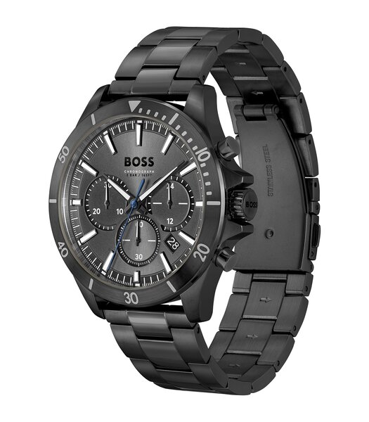 Montre BOSS BLACK TROPER Homme 1514058 Analogue Cadran MINERAL Gris Bracelet Acier Noir Boucle déployante Etanchéité 5BAR