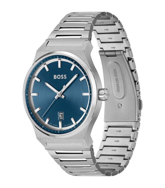 Montre BOSS BLACK CANDOR Homme 1514076 Analogue Cadran MINERAL Bleu Bracelet Acier inoxydable Acier Boucle déployante Etanchéité 5BAR