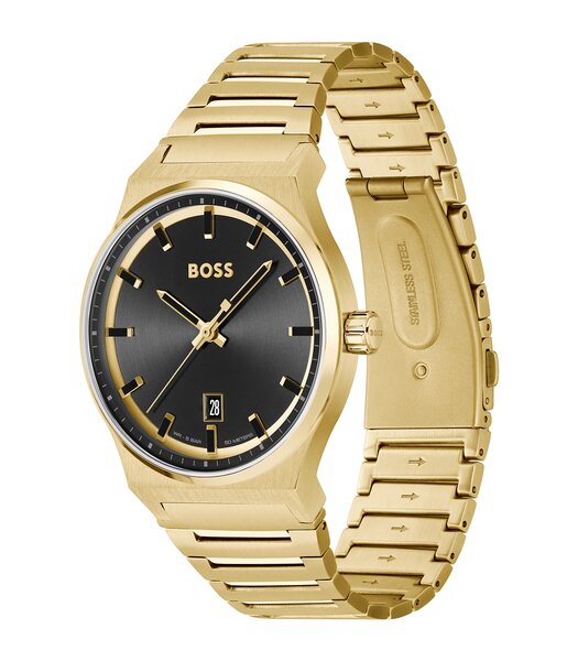 Montre BOSS BLACK CANDOR Homme 1514077 Analogique Cadran Minéral Bleu Bracelet Acier inoxydable Bleu Boucle déployante Etanchéité 5 BAR