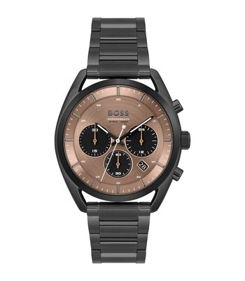 Montre BOSS BLACK TOP Homme 1514095 Analogue Cadran MINERAL Brun Bracelet Acier Noir Boucle déployante Etanchéité 10BAR