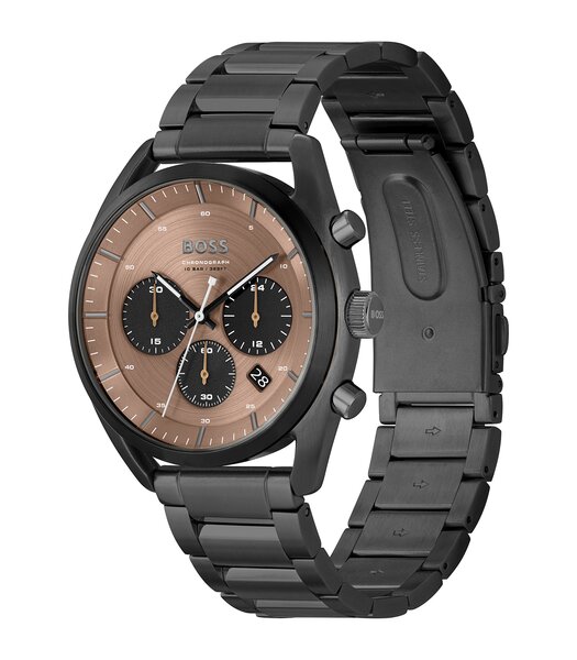 Montre BOSS BLACK TOP Homme 1514095 Analogue Cadran MINERAL Brun Bracelet Acier Noir Boucle déployante Etanchéité 10BAR