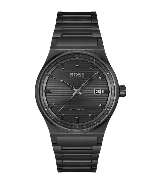 Montre BOSS BLACK CANDOR AUTO Homme 1514120 Analogue Cadran MINERAL Noir Bracelet Acier Noir Boucle déployante Etanchéité 5BAR