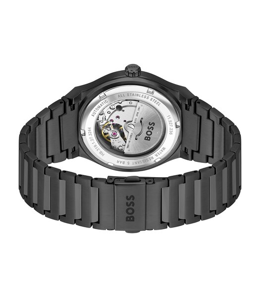 Montre BOSS BLACK CANDOR AUTO Homme 1514120 Analogue Cadran MINERAL Noir Bracelet Acier Noir Boucle déployante Etanchéité 5BAR