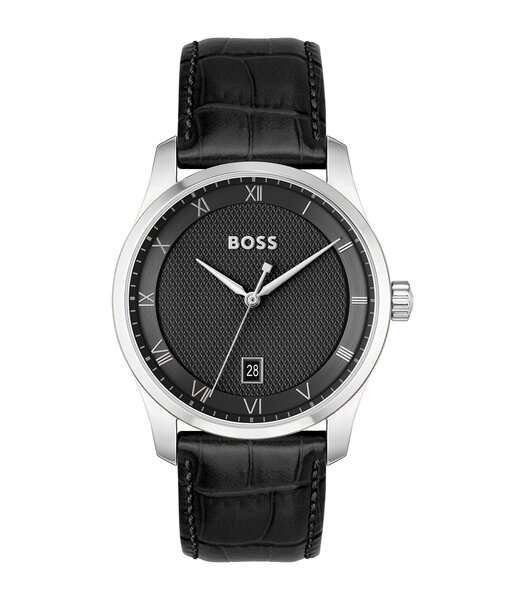 Montre BOSS BLACK PRINCIPLE Homme 1514122 Analogue Cadran MINERAL Noir Bracelet Cuir Noir Boucle déployante Etanchéité 3BAR