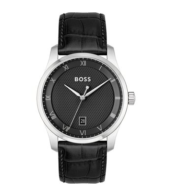 Montre BOSS BLACK PRINCIPLE Homme 1514122 Analogue Cadran MINERAL Noir Bracelet Cuir Noir Boucle déployante Etanchéité 3BAR