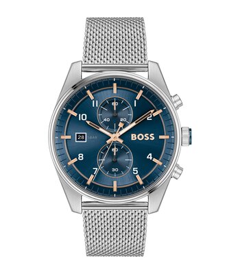 Montre BOSS BLACK SKYTRAVELLER Homme 1514149 Analogue Cadran MINERAL Bleu Bracelet Acier inoxydable Acier Boucle déployante Etanchéité 5BAR